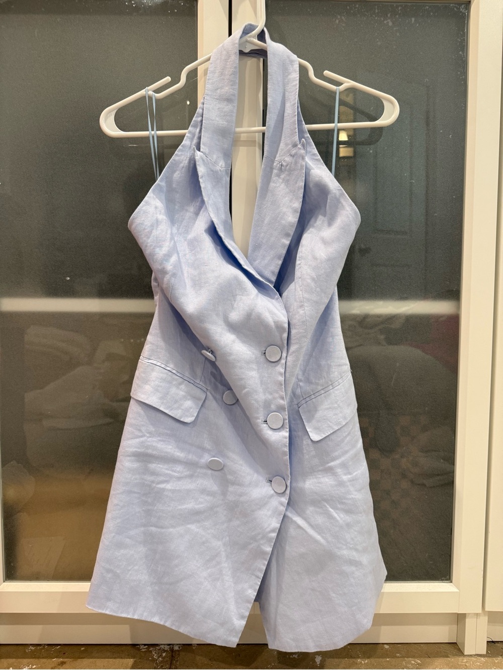 BARDOT Light Blue Halter Double-Breasted Linen Dress US4